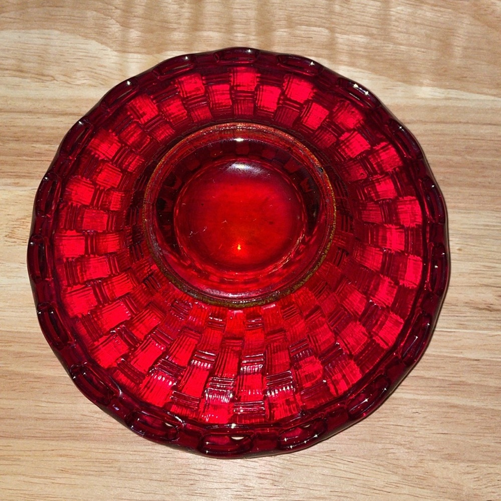 Vintage Fenton Ruby Red Glass Weave Basket bowl. - Picture 3 of 5